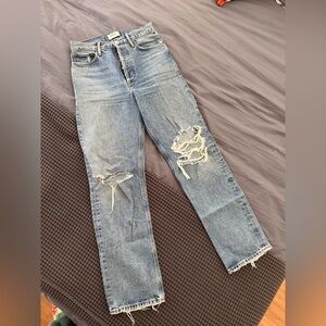 Agolde Light Blue Distressed Straight Leg Jeans